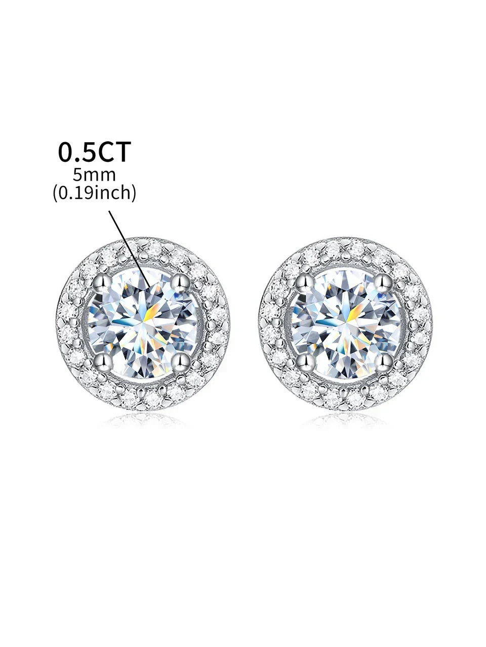 Moissanite Diamond Stud Earrings 925 Sterling Silver Round Halo Wedding Jewelry