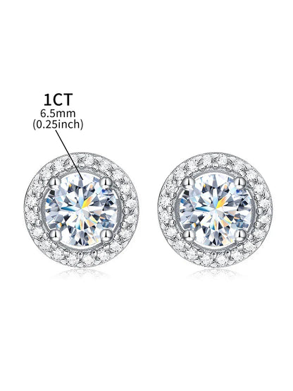 Moissanite Diamond Stud Earrings 925 Sterling Silver Round Halo Wedding Jewelry
