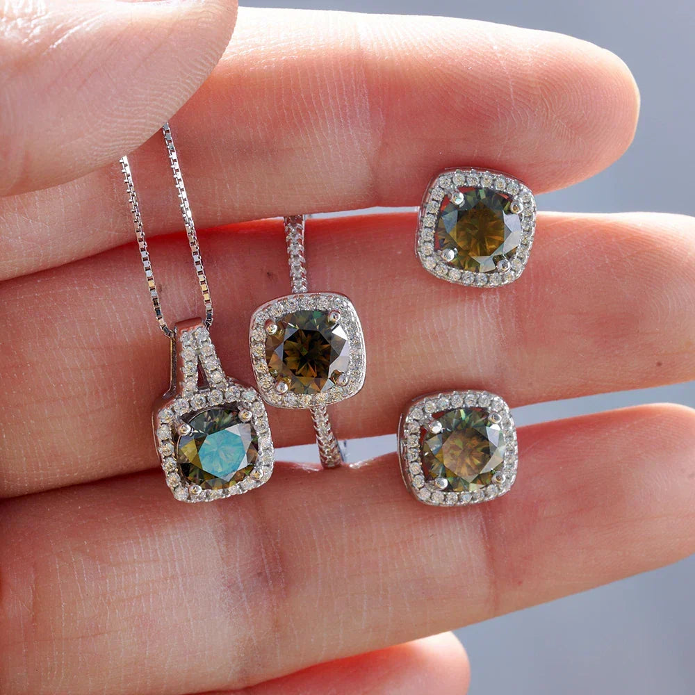 Sterling Silver 3-Piece Moissanite Jewelry Set 1ct Necklace Ring Earrings