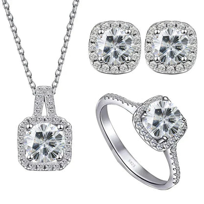 Sterling Silver 3-Piece Moissanite Jewelry Set 1ct Necklace Ring Earrings