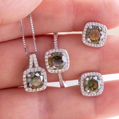 Sterling Silver 3-Piece Moissanite Jewelry Set 1ct Necklace Ring Earrings
